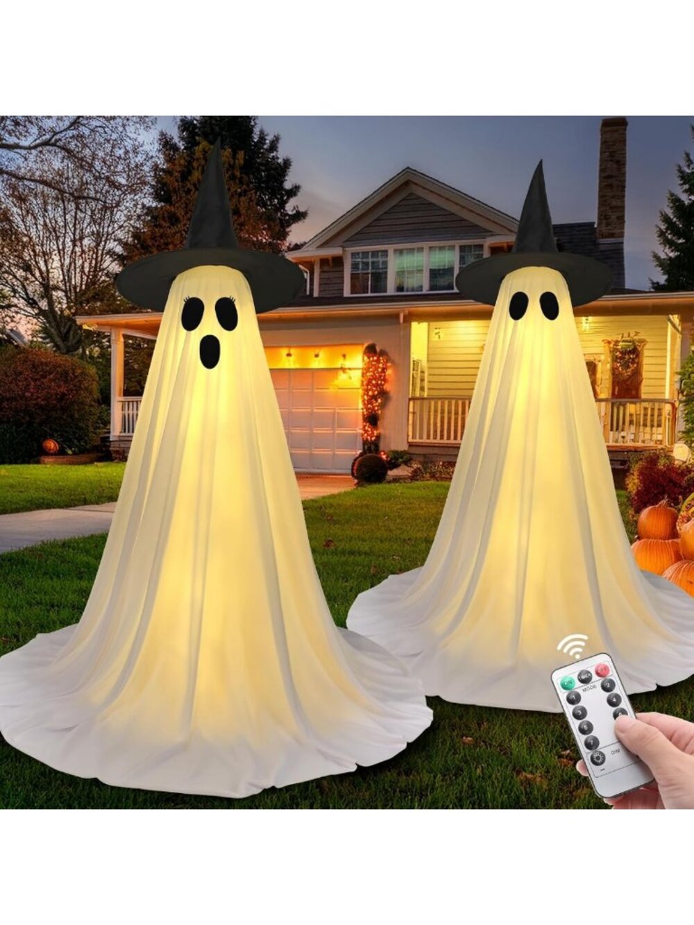 Lighted Halloween Ghost Decorations - 2 Pack, 59" Remote Control Spooky Decor
